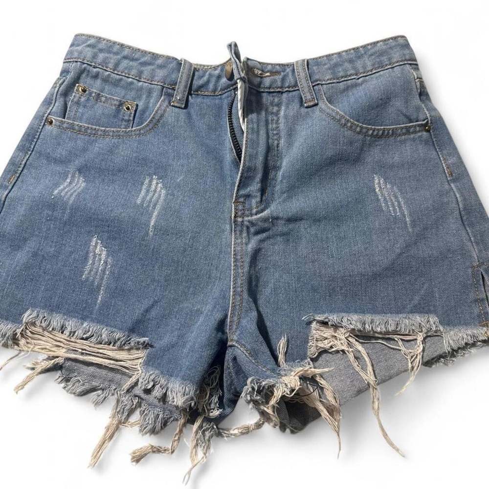 Womens Distressed Denim Shorts Ripped Frayed Hem Blue‎ Size S